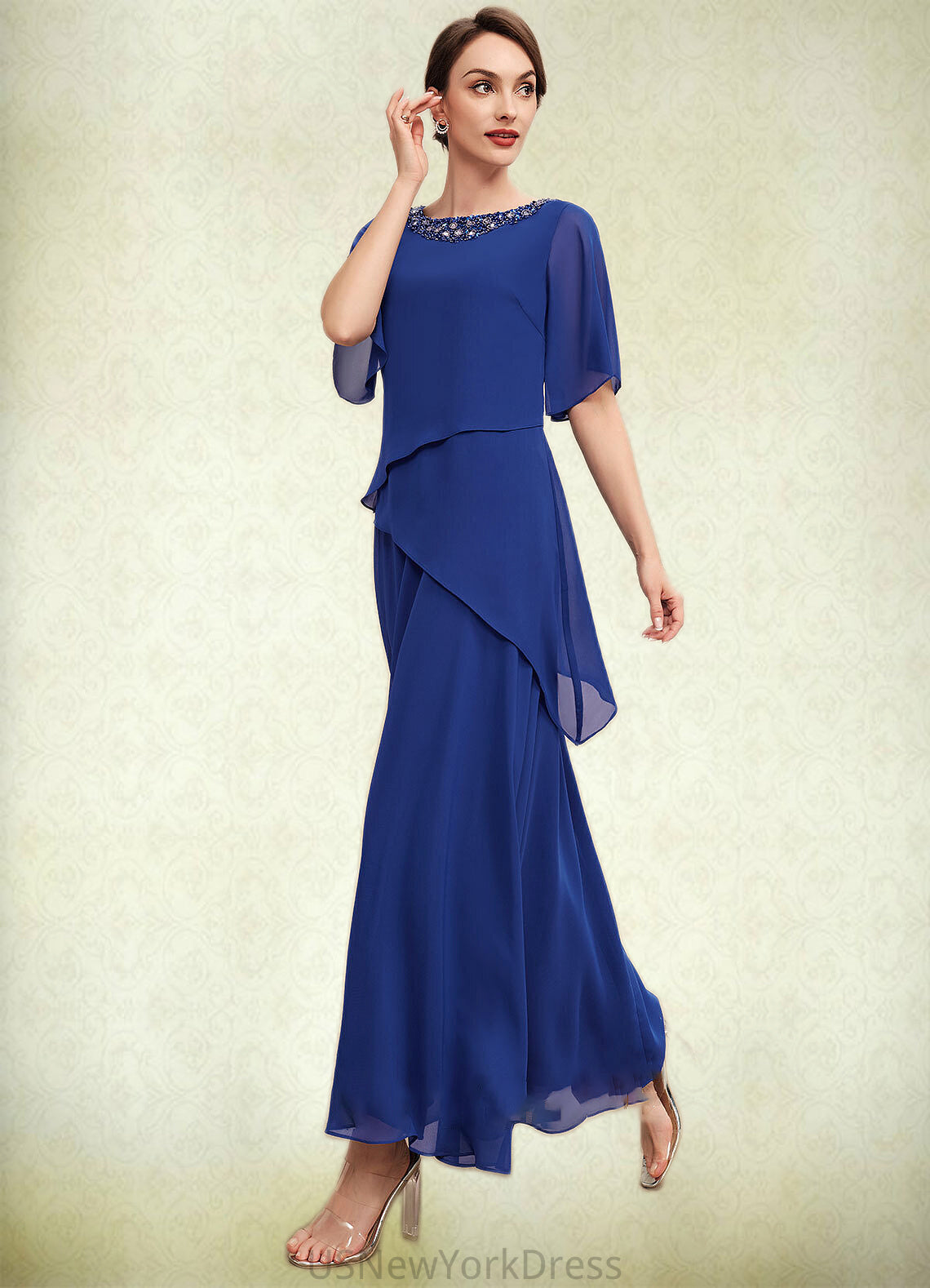 Janessa A-Line Scoop Neck Ankle-Length Chiffon Mother of the Bride Dress With Beading DJ126P0014544