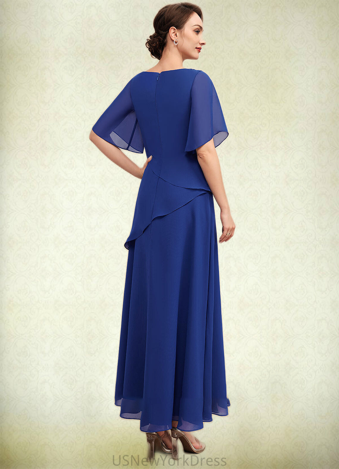 Janessa A-Line Scoop Neck Ankle-Length Chiffon Mother of the Bride Dress With Beading DJ126P0014544