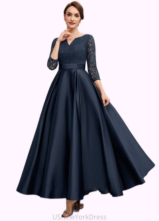 Rosalyn A-Line V-neck Ankle-Length Satin Lace Mother of the Bride Dress With Beading DJ126P0014545