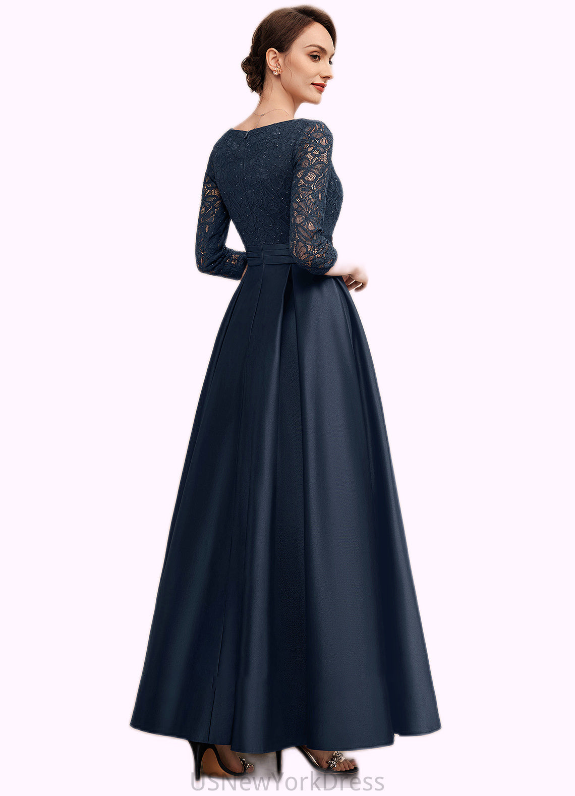 Rosalyn A-Line V-neck Ankle-Length Satin Lace Mother of the Bride Dress With Beading DJ126P0014545