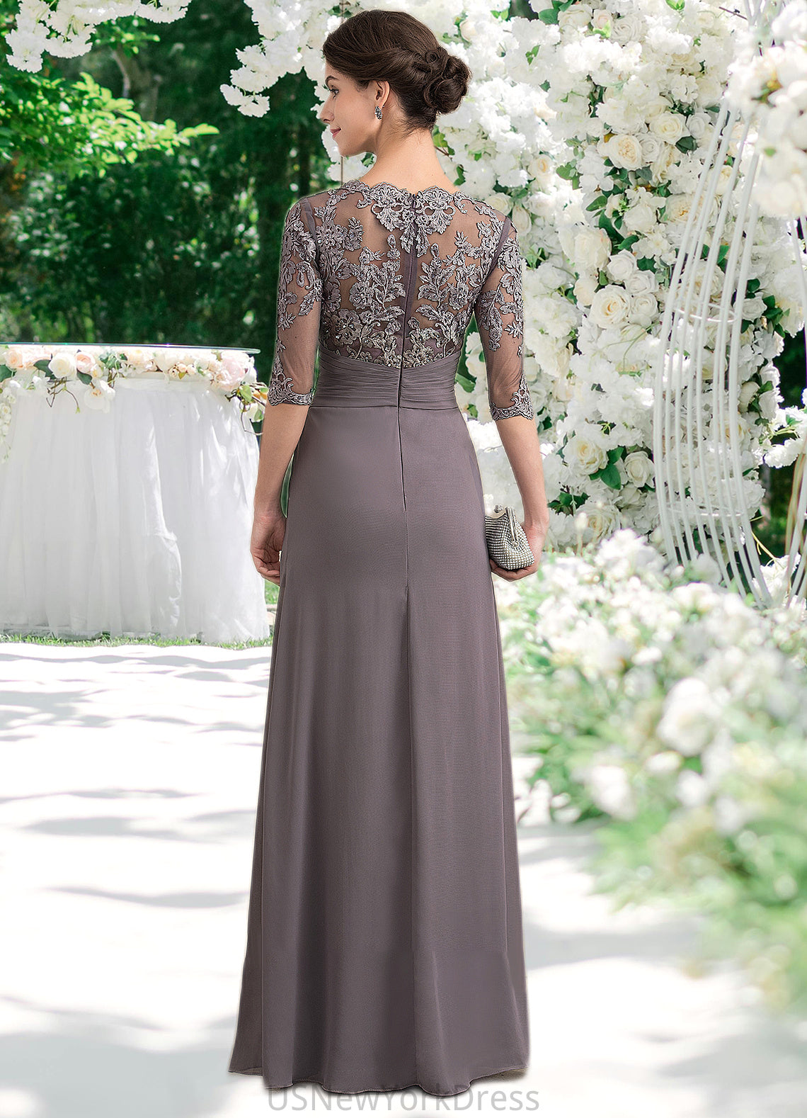 Shaylee A-Line Scoop Neck Floor-Length Chiffon Lace Mother of the Bride Dress With Beading Sequins DJ126P0014546