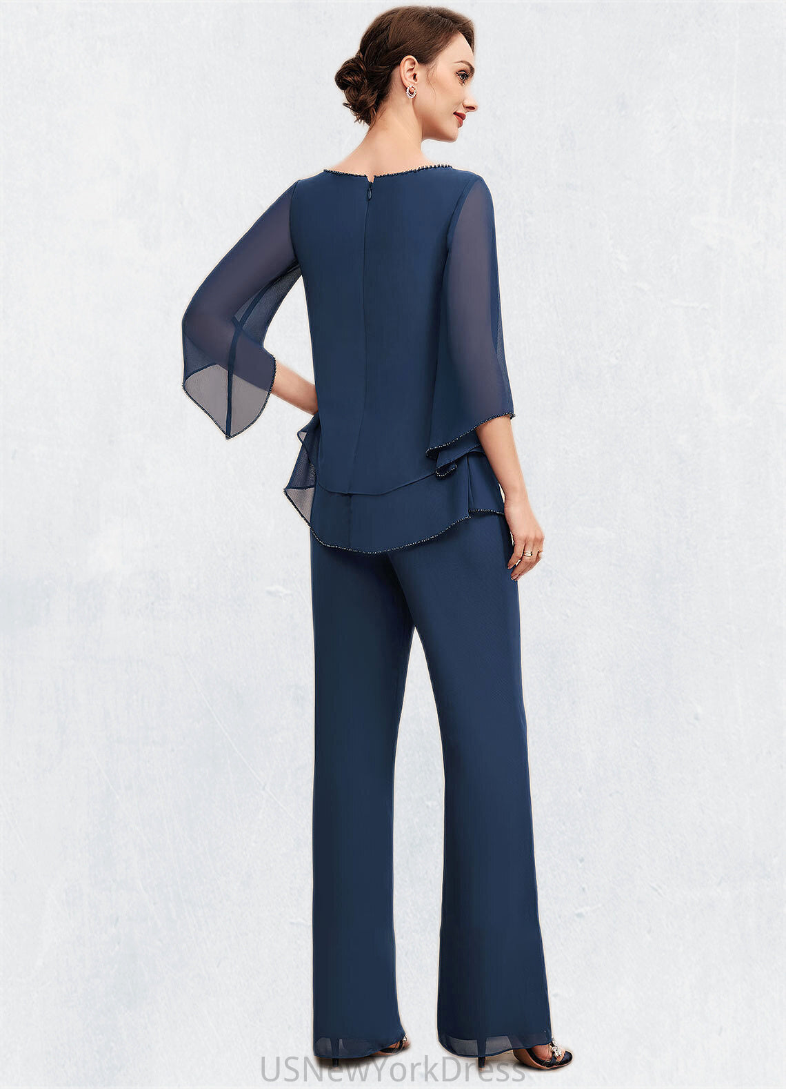 Kristina Jumpsuit/Pantsuit Scoop Neck Floor-Length Chiffon Mother of the Bride Dress With Beading DJ126P0014548