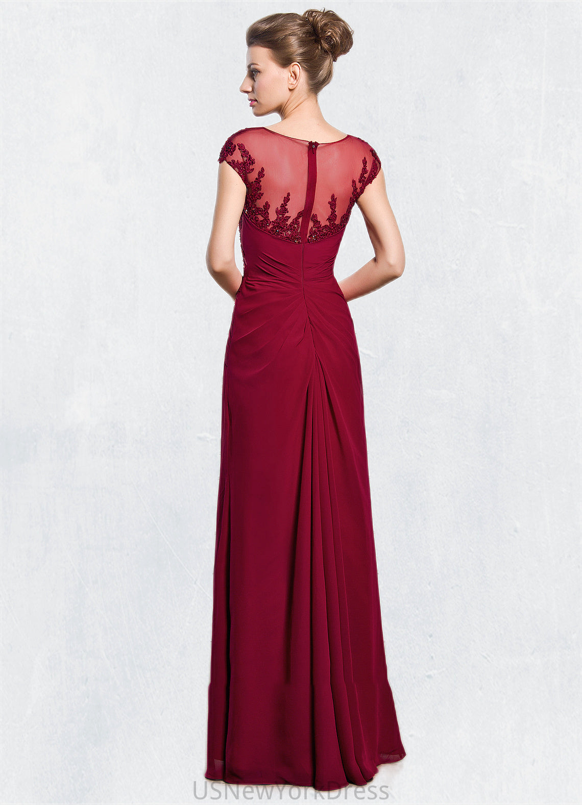 Holly Sheath/Column Scoop Neck Floor-Length Chiffon Mother of the Bride Dress With Ruffle Beading Appliques Lace Sequins Split Front DJ126P0014549