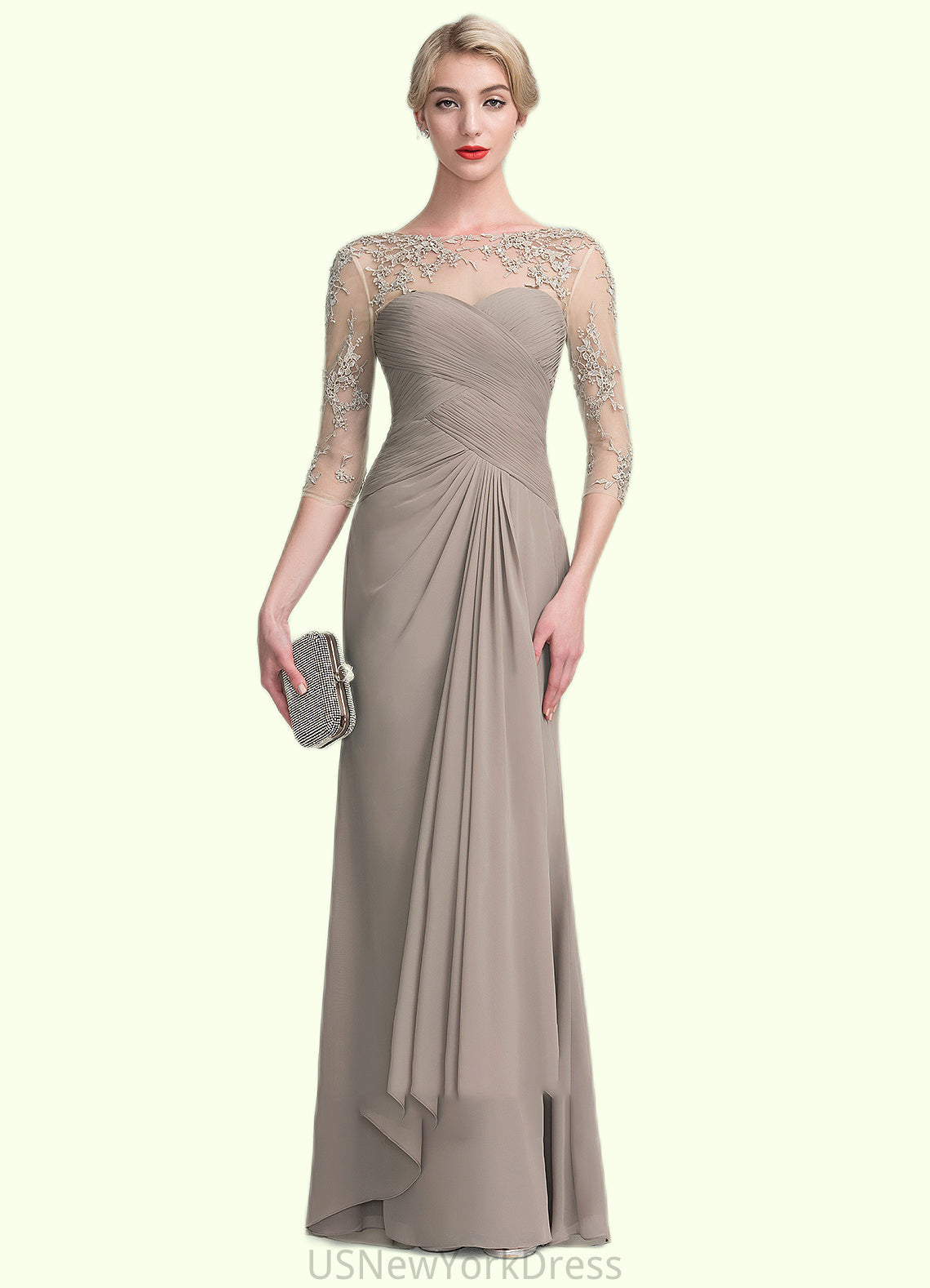 Savannah A-Line Scoop Neck Floor-Length Chiffon Lace Mother of the Bride Dress With Beading Sequins Cascading Ruffles DJ126P0014551