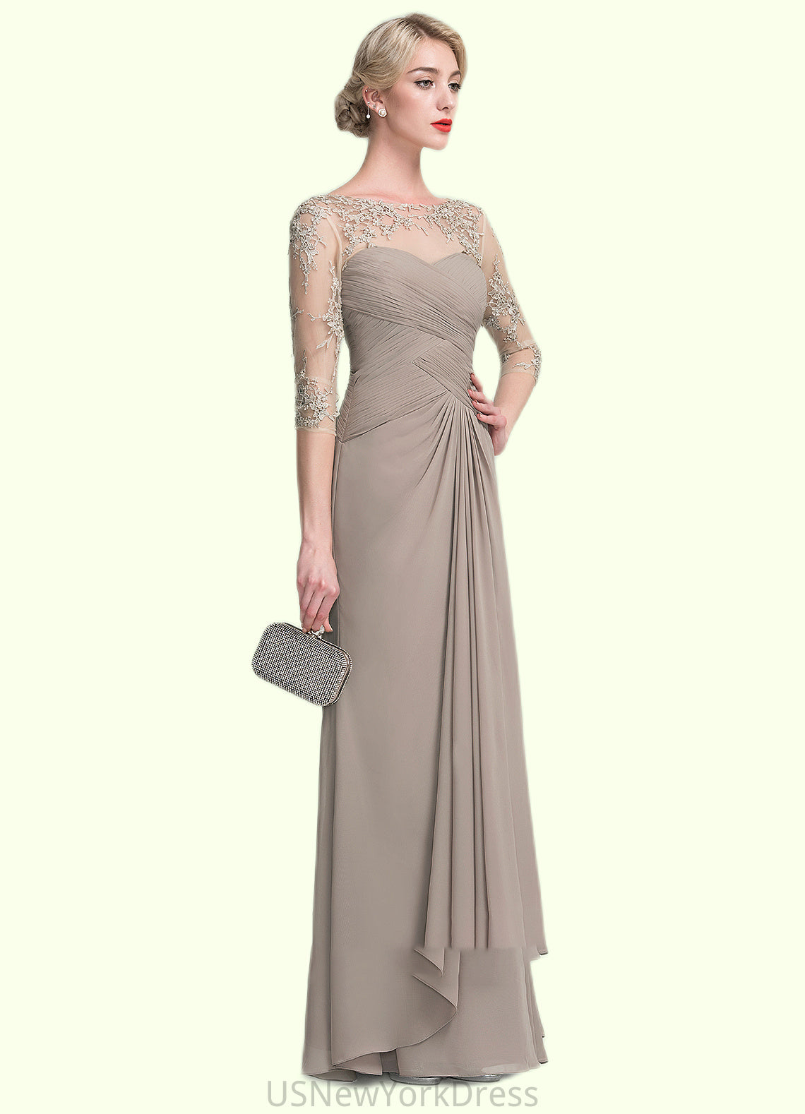 Savannah A-Line Scoop Neck Floor-Length Chiffon Lace Mother of the Bride Dress With Beading Sequins Cascading Ruffles DJ126P0014551