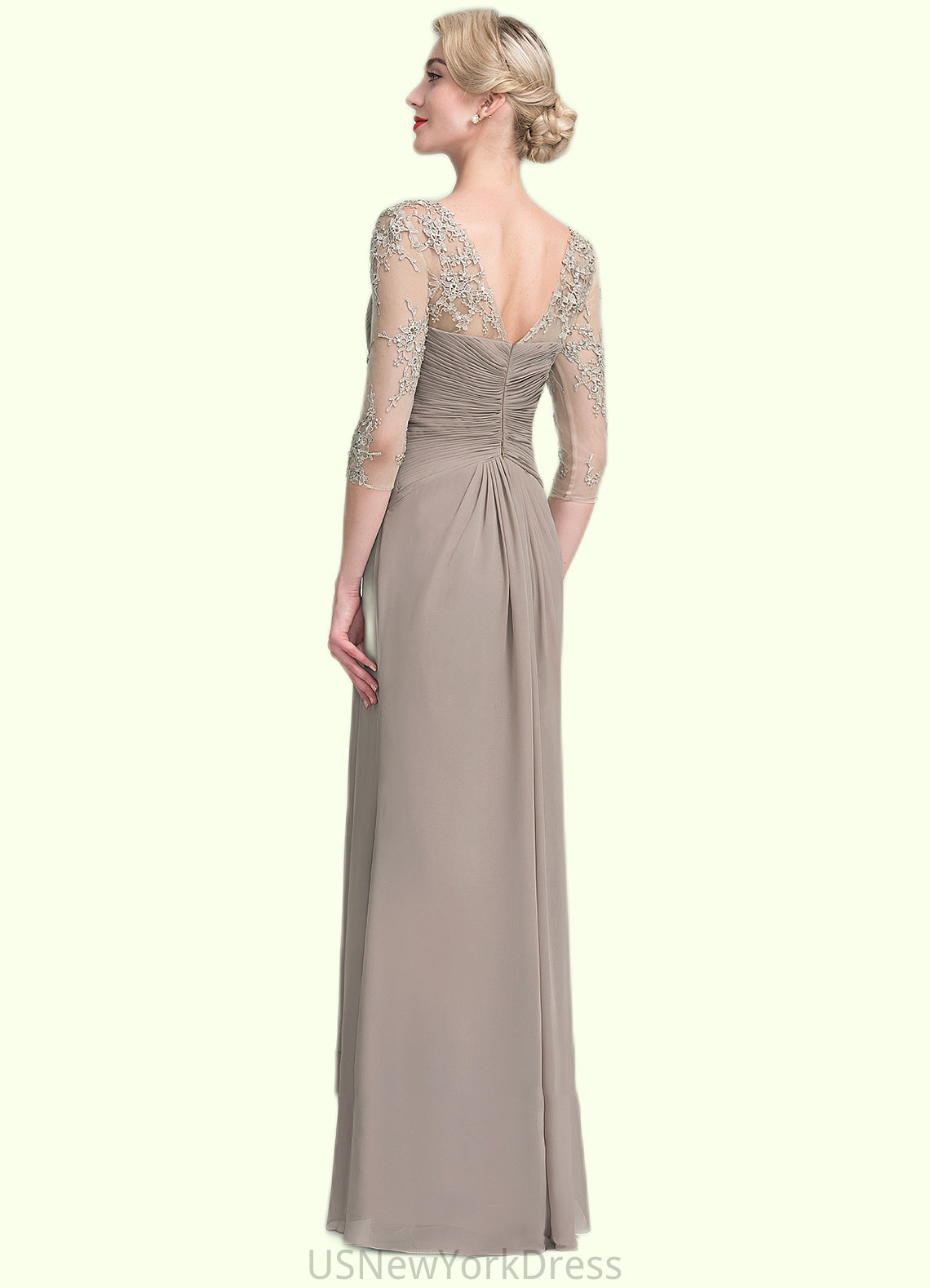 Savannah A-Line Scoop Neck Floor-Length Chiffon Lace Mother of the Bride Dress With Beading Sequins Cascading Ruffles DJ126P0014551