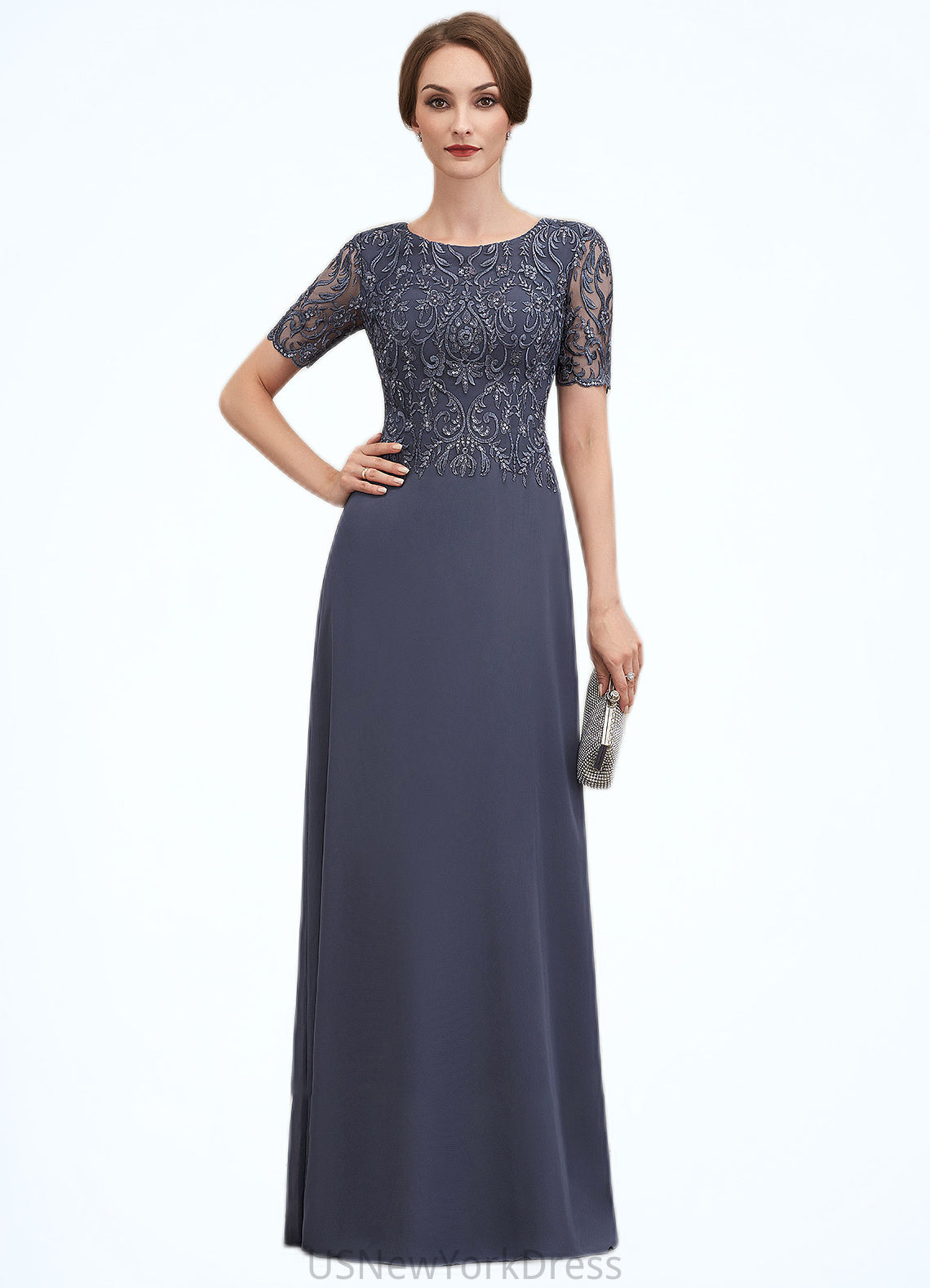 Andrea A-Line Scoop Neck Floor-Length Chiffon Lace Mother of the Bride Dress DJ126P0014568