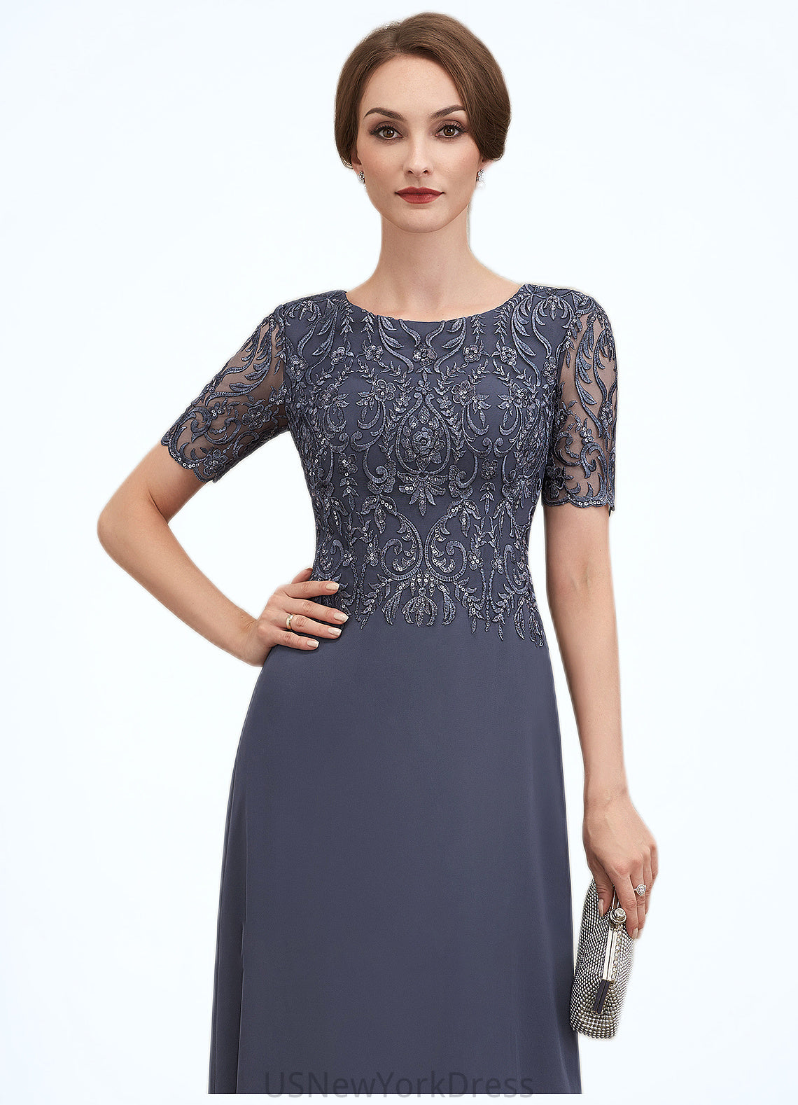 Andrea A-Line Scoop Neck Floor-Length Chiffon Lace Mother of the Bride Dress DJ126P0014568