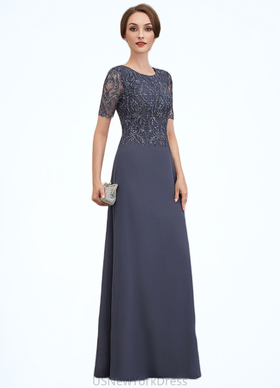 Andrea A-Line Scoop Neck Floor-Length Chiffon Lace Mother of the Bride Dress DJ126P0014568