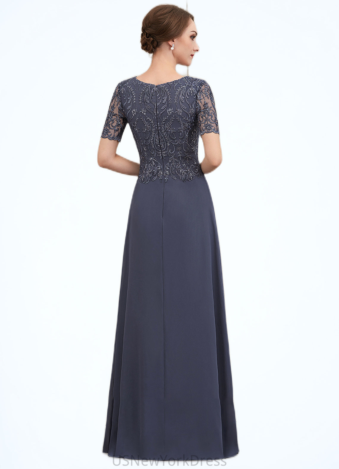 Andrea A-Line Scoop Neck Floor-Length Chiffon Lace Mother of the Bride Dress DJ126P0014568