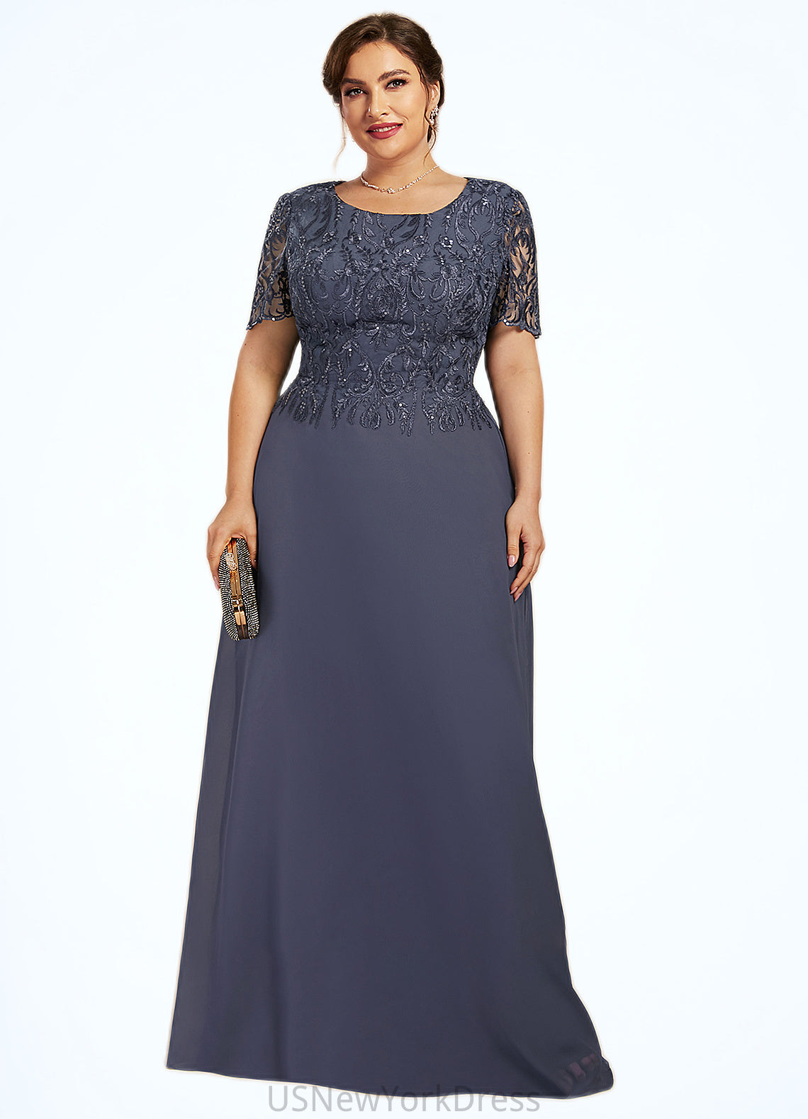 Andrea A-Line Scoop Neck Floor-Length Chiffon Lace Mother of the Bride Dress DJ126P0014568