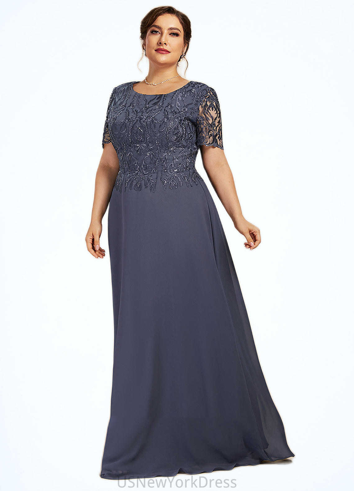 Andrea A-Line Scoop Neck Floor-Length Chiffon Lace Mother of the Bride Dress DJ126P0014568