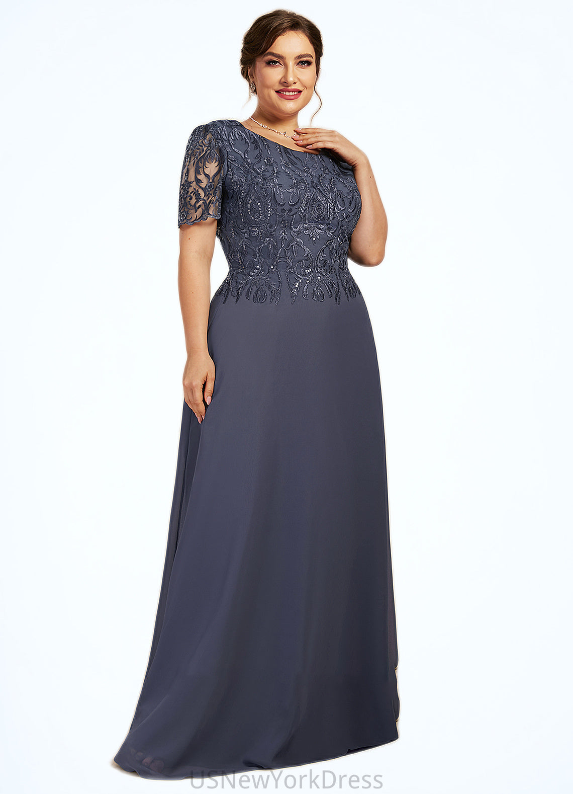 Andrea A-Line Scoop Neck Floor-Length Chiffon Lace Mother of the Bride Dress DJ126P0014568