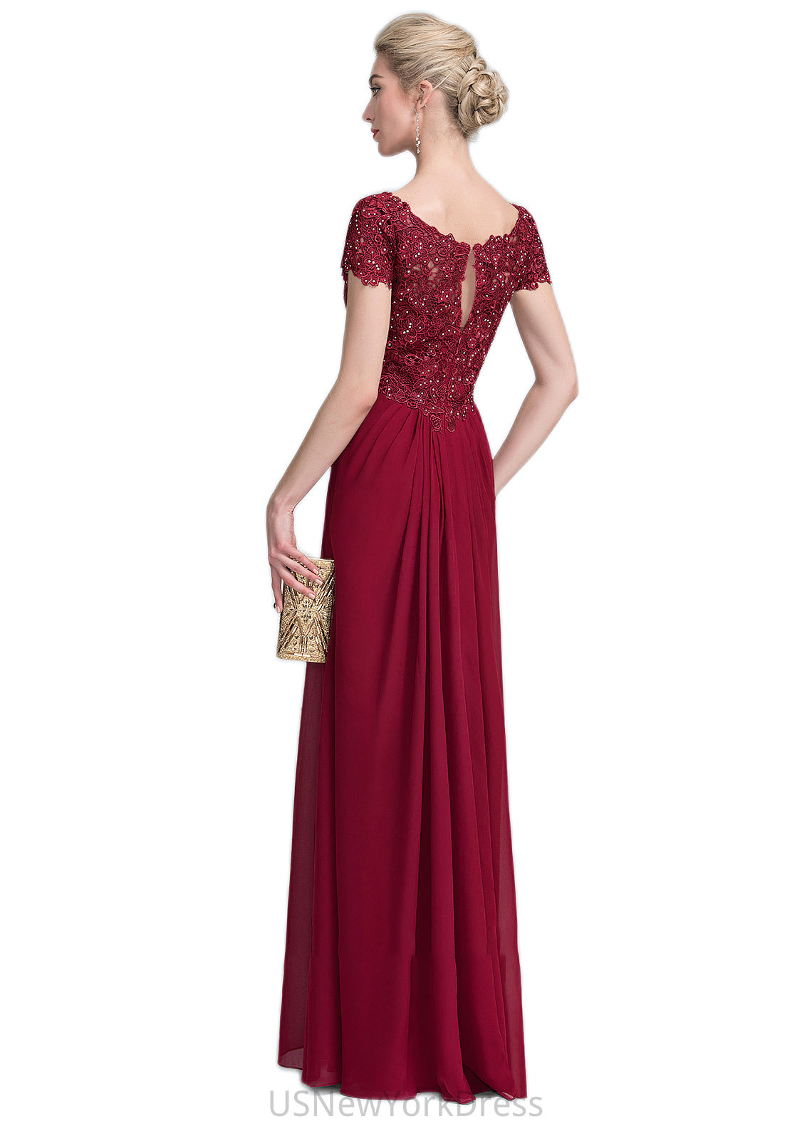 Jackie A-Line V-neck Floor-Length Chiffon Lace Mother of the Bride Dress With Ruffle Beading DJ126P0014569