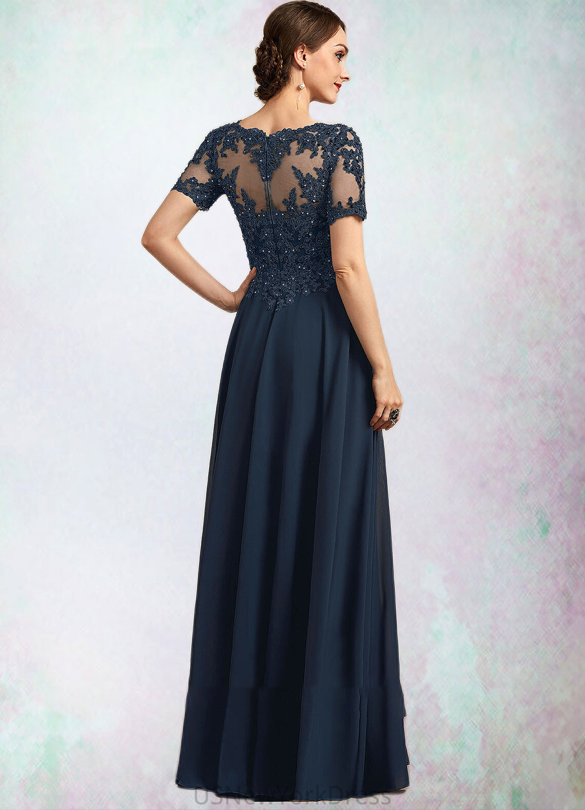 Anabella A-Line Scoop Neck Floor-Length Chiffon Lace Mother of the Bride Dress With Beading Sequins DJ126P0014577