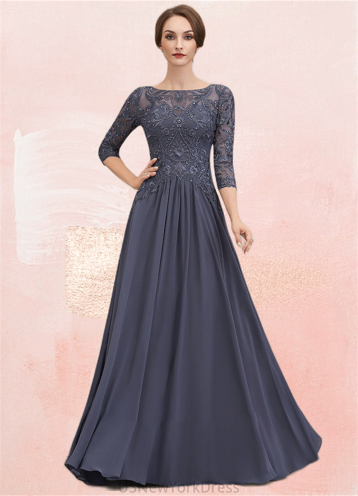 Samantha A-Line Scoop Neck Floor-Length Chiffon Lace Mother of the Bride Dress With Beading Sequins DJ126P0014578