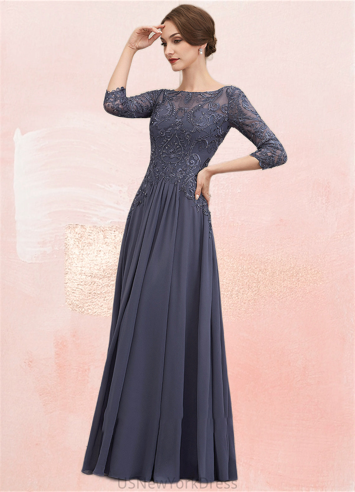 Samantha A-Line Scoop Neck Floor-Length Chiffon Lace Mother of the Bride Dress With Beading Sequins DJ126P0014578