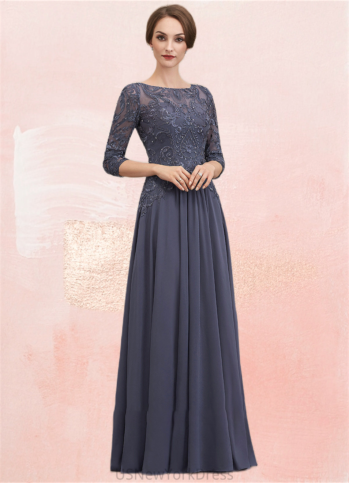 Samantha A-Line Scoop Neck Floor-Length Chiffon Lace Mother of the Bride Dress With Beading Sequins DJ126P0014578