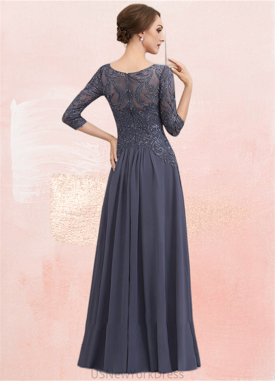 Samantha A-Line Scoop Neck Floor-Length Chiffon Lace Mother of the Bride Dress With Beading Sequins DJ126P0014578