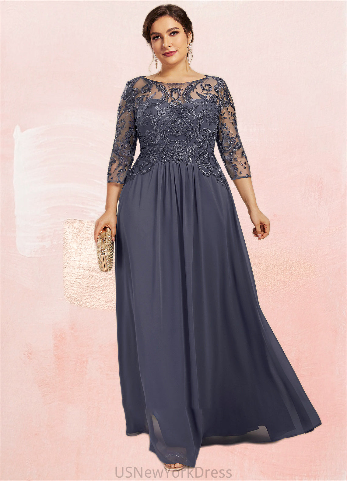 Samantha A-Line Scoop Neck Floor-Length Chiffon Lace Mother of the Bride Dress With Beading Sequins DJ126P0014578