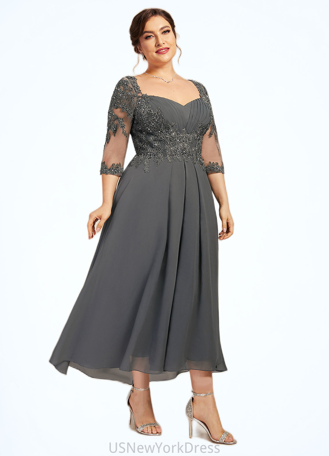 Everly A-Line Sweetheart Asymmetrical Chiffon Lace Mother of the Bride Dress With Beading Sequins DJ126P0014579