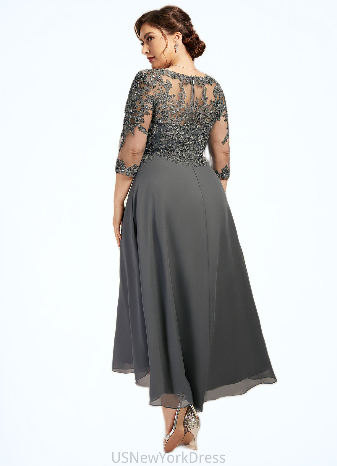 Everly A-Line Sweetheart Asymmetrical Chiffon Lace Mother of the Bride Dress With Beading Sequins DJ126P0014579