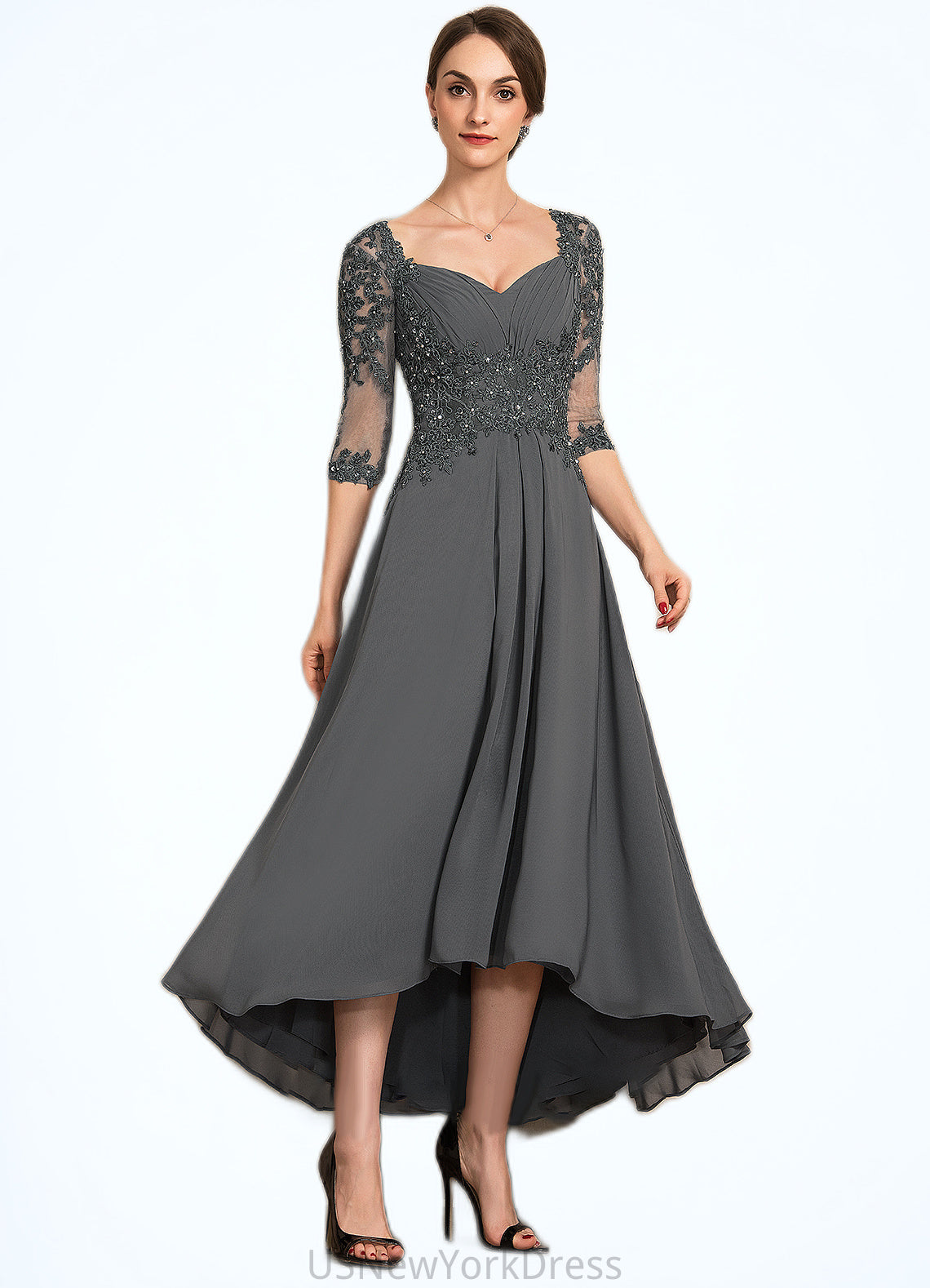 Everly A-Line Sweetheart Asymmetrical Chiffon Lace Mother of the Bride Dress With Beading Sequins DJ126P0014579