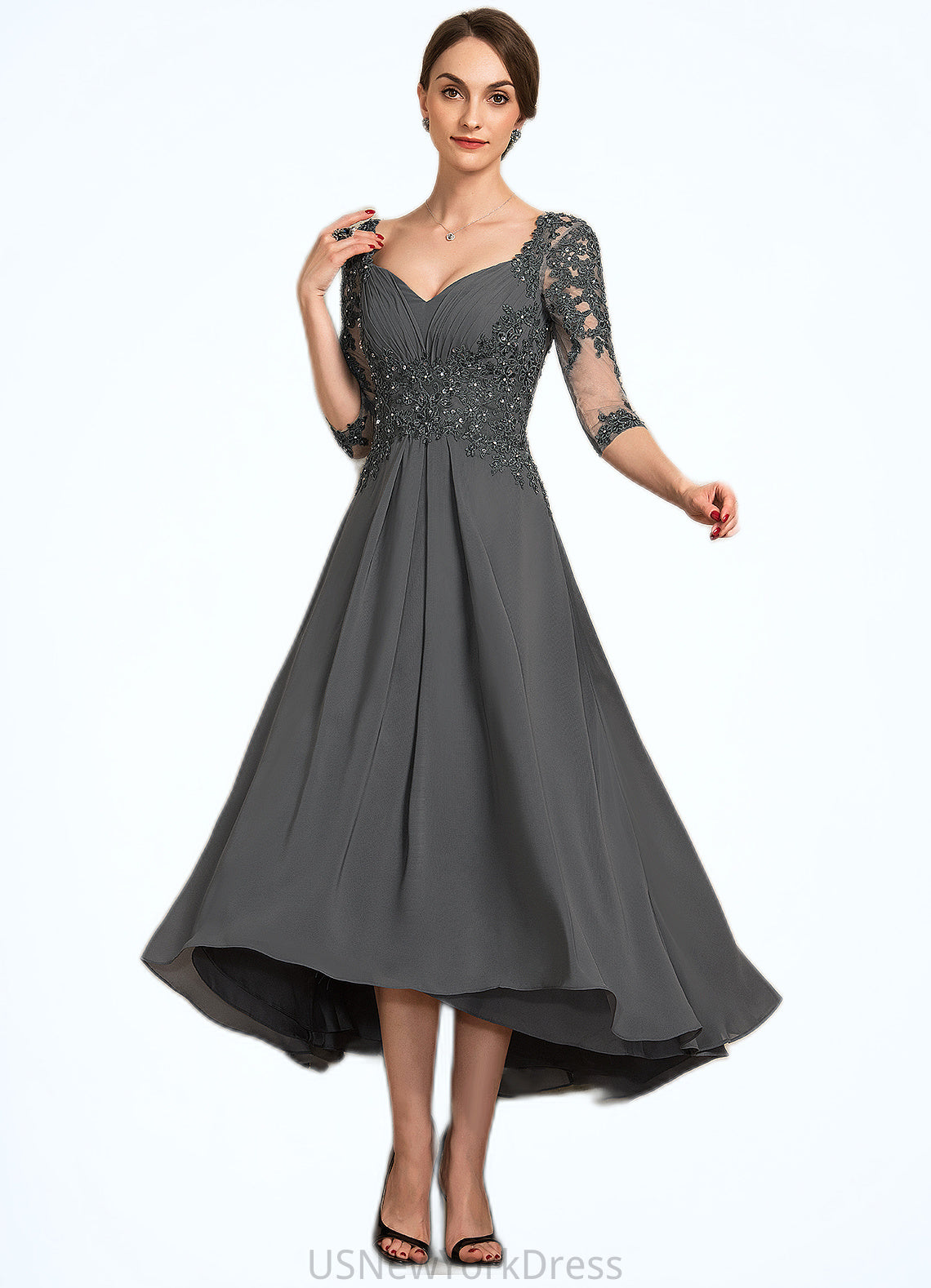 Everly A-Line Sweetheart Asymmetrical Chiffon Lace Mother of the Bride Dress With Beading Sequins DJ126P0014579