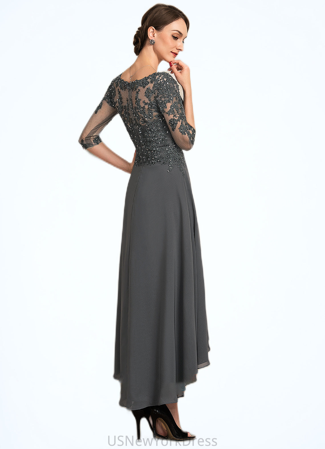 Everly A-Line Sweetheart Asymmetrical Chiffon Lace Mother of the Bride Dress With Beading Sequins DJ126P0014579