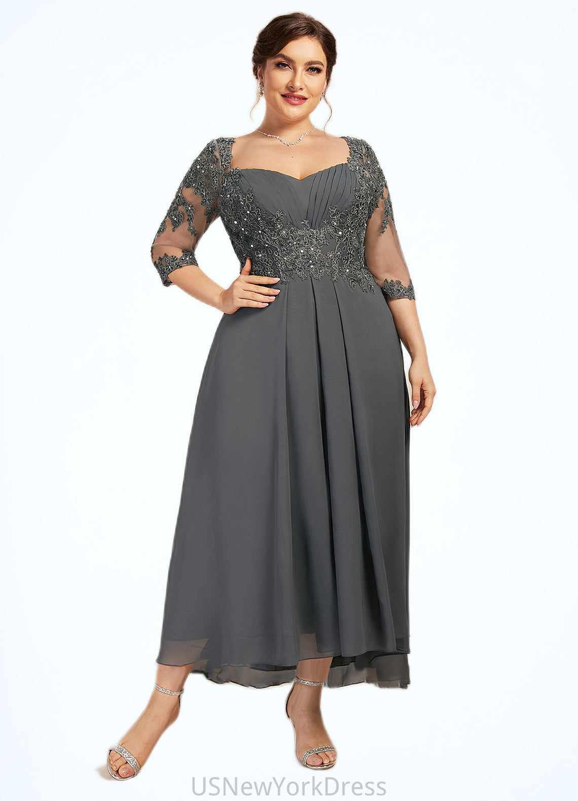 Everly A-Line Sweetheart Asymmetrical Chiffon Lace Mother of the Bride Dress With Beading Sequins DJ126P0014579