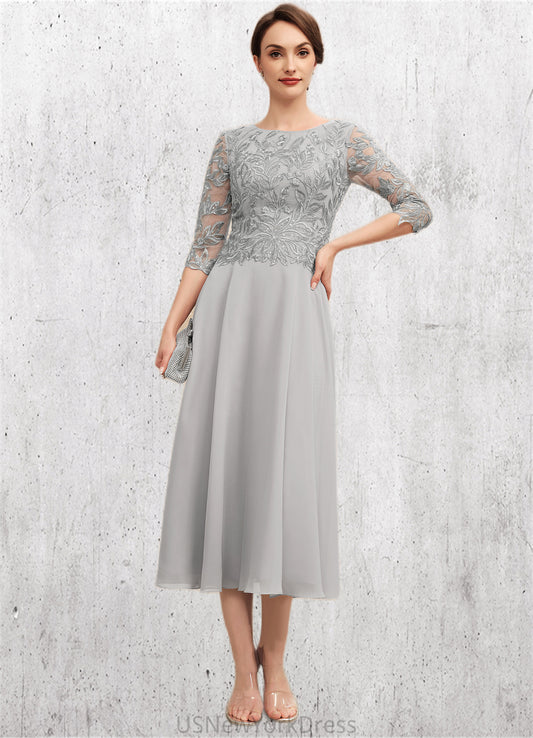 Hayley A-Line Scoop Neck Tea-Length Chiffon Lace Mother of the Bride Dress With Sequins DJ126P0014580