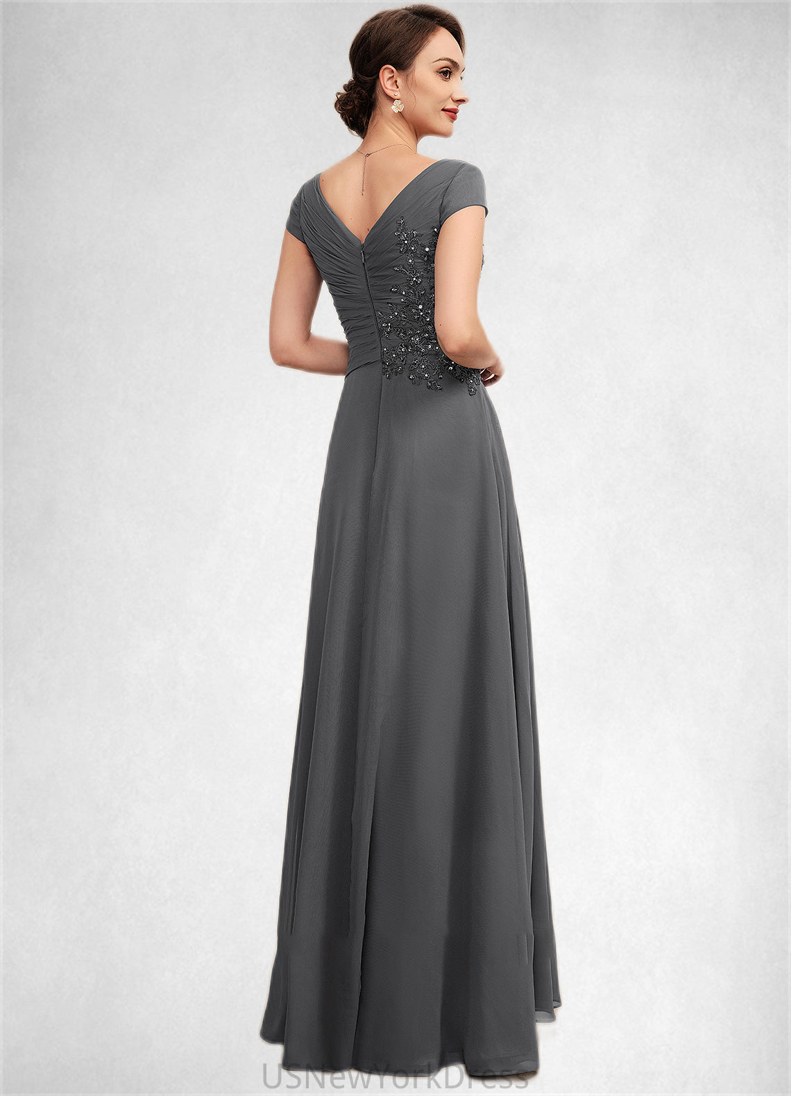 Aleah A-Line V-neck Floor-Length Chiffon Mother of the Bride Dress With Ruffle Lace Beading Sequins DJ126P0014582