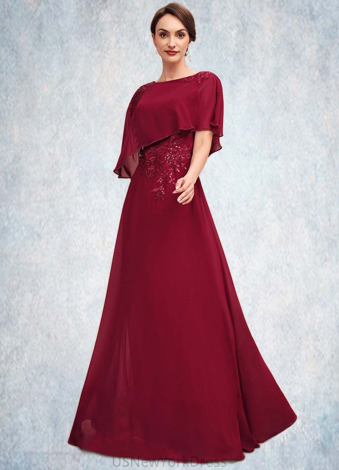 Aliyah A-Line Scoop Neck Floor-Length Chiffon Mother of the Bride Dress With Lace Beading Sequins DJ126P0014583