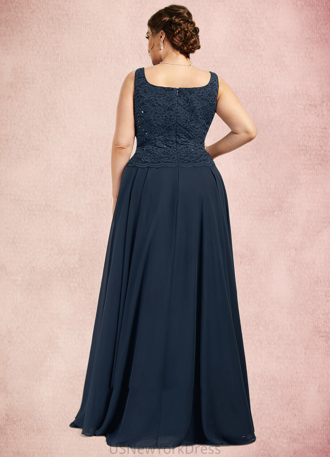 Sandy A-Line Square Neckline Floor-Length Chiffon Lace Mother of the Bride Dress With Sequins DJ126P0014587