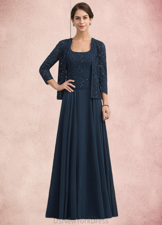 Sandy A-Line Square Neckline Floor-Length Chiffon Lace Mother of the Bride Dress With Sequins DJ126P0014587