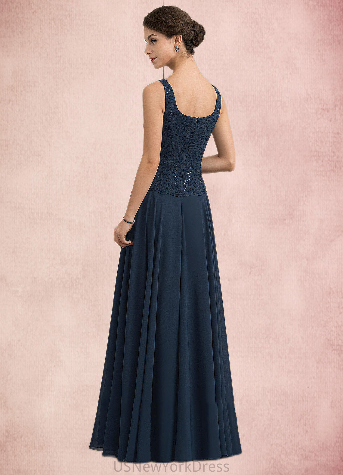 Sandy A-Line Square Neckline Floor-Length Chiffon Lace Mother of the Bride Dress With Sequins DJ126P0014587