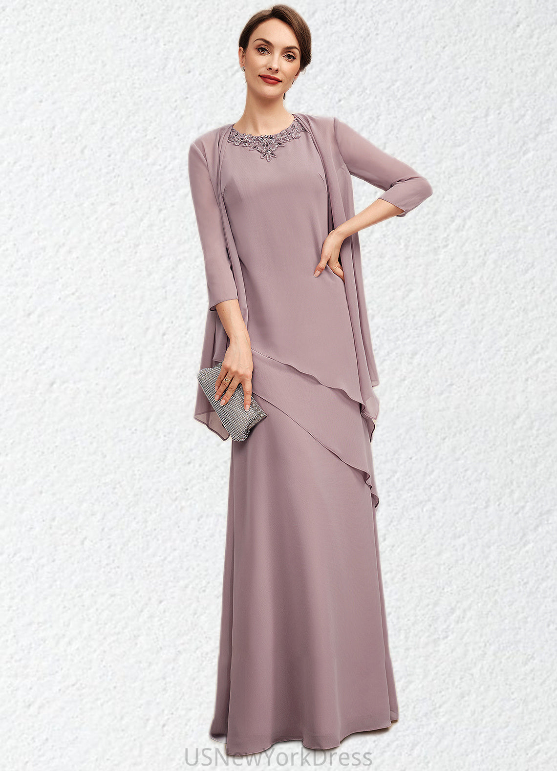 Adyson A-Line Scoop Neck Floor-Length Chiffon Mother of the Bride Dress With Beading DJ126P0014593