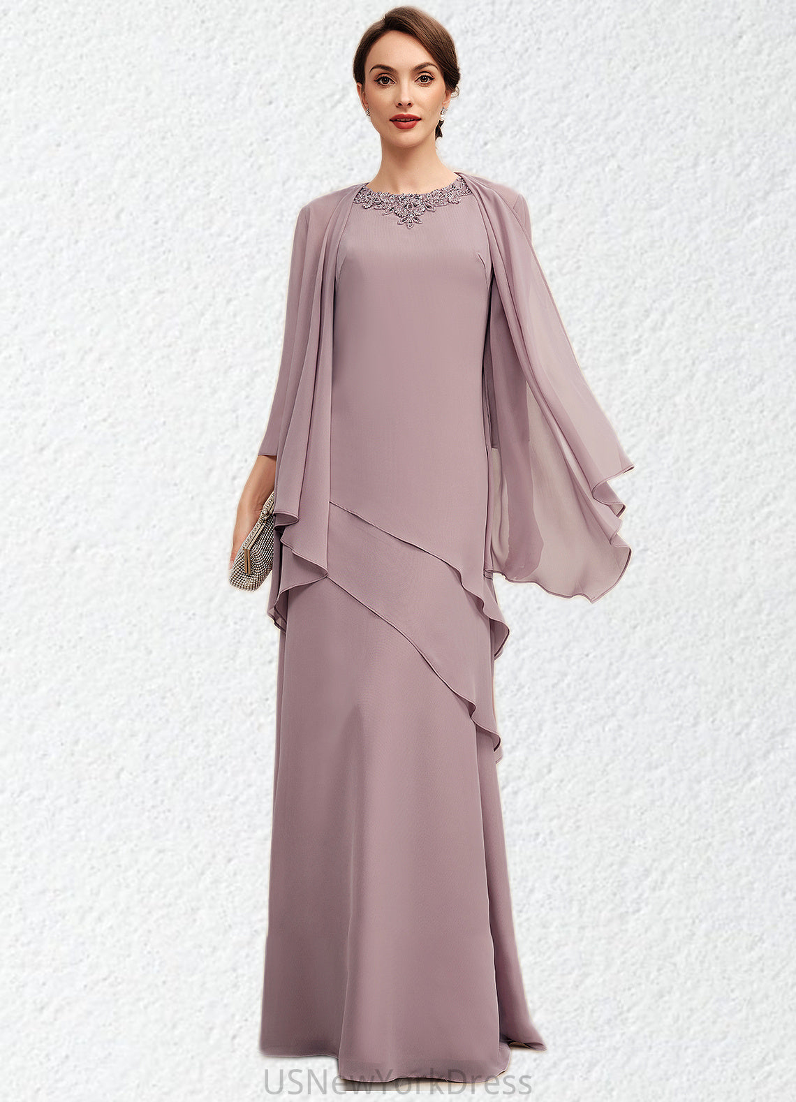 Adyson A-Line Scoop Neck Floor-Length Chiffon Mother of the Bride Dress With Beading DJ126P0014593