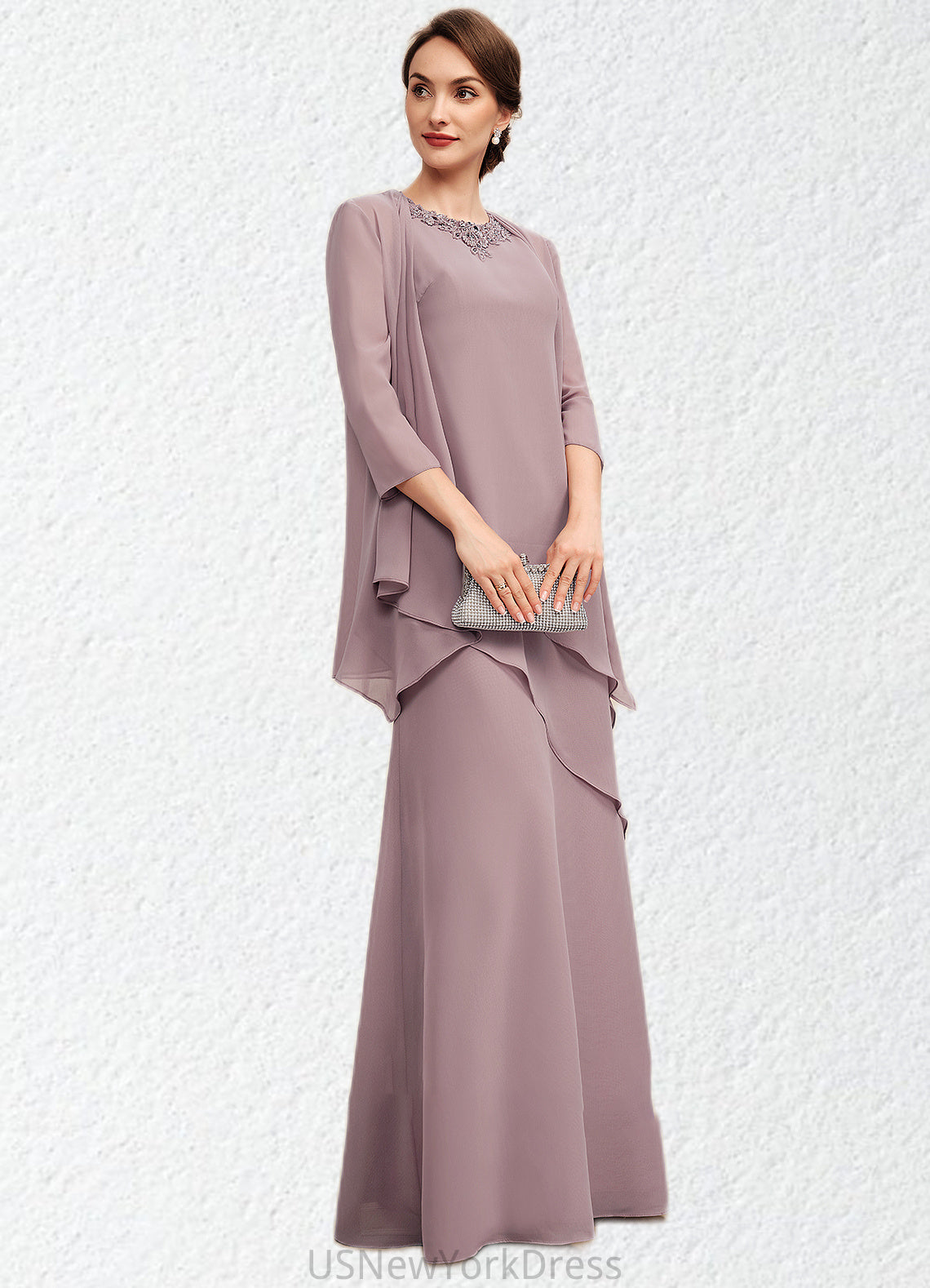 Adyson A-Line Scoop Neck Floor-Length Chiffon Mother of the Bride Dress With Beading DJ126P0014593