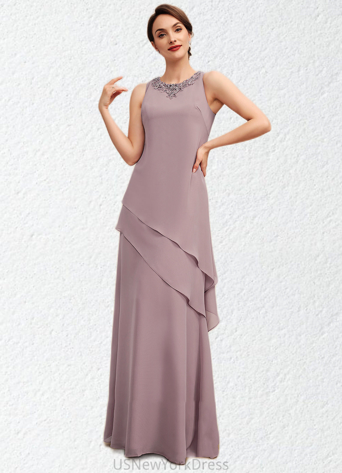 Adyson A-Line Scoop Neck Floor-Length Chiffon Mother of the Bride Dress With Beading DJ126P0014593