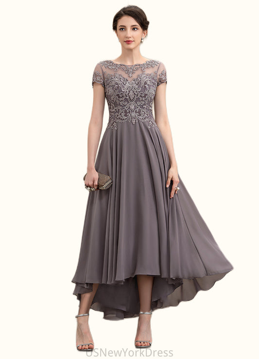 Addisyn A-Line Scoop Neck Asymmetrical Chiffon Lace Mother of the Bride Dress With Beading Sequins DJ126P0014599