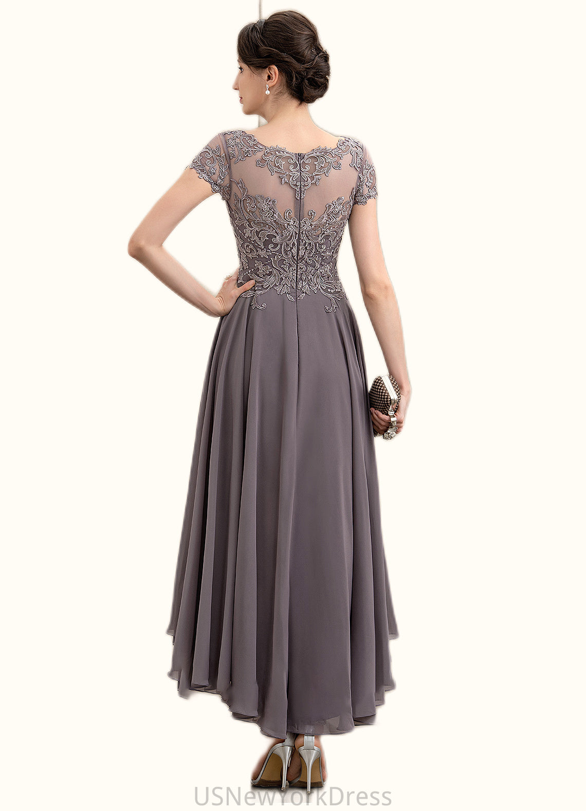 Addisyn A-Line Scoop Neck Asymmetrical Chiffon Lace Mother of the Bride Dress With Beading Sequins DJ126P0014599