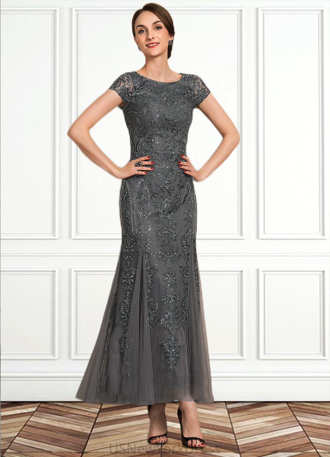 Alexandra Trumpet/Mermaid Scoop Neck Ankle-Length Tulle Lace Sequined Mother of the Bride Dress With Beading Sequins DJ126P0014602