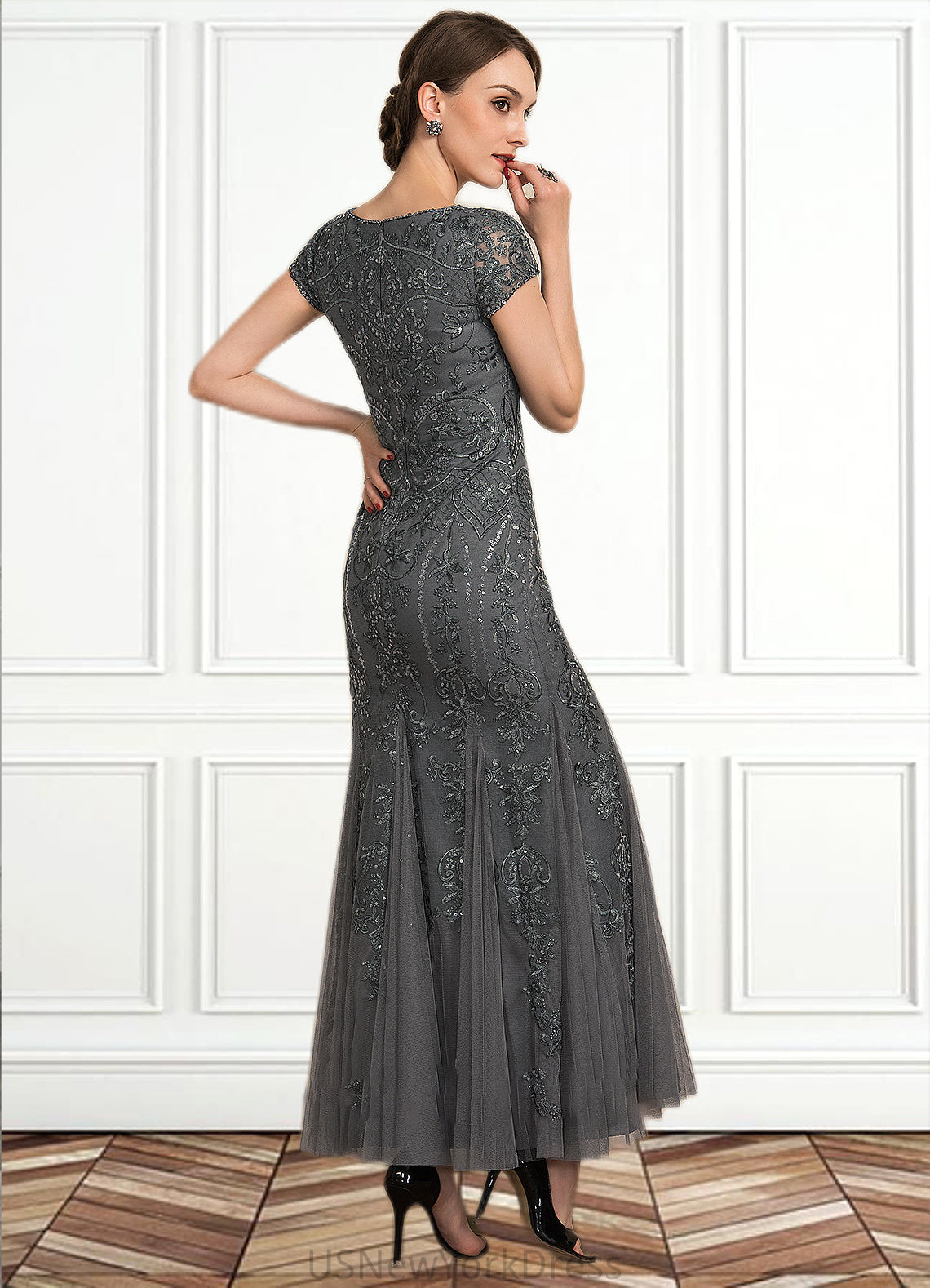 Alexandra Trumpet/Mermaid Scoop Neck Ankle-Length Tulle Lace Sequined Mother of the Bride Dress With Beading Sequins DJ126P0014602