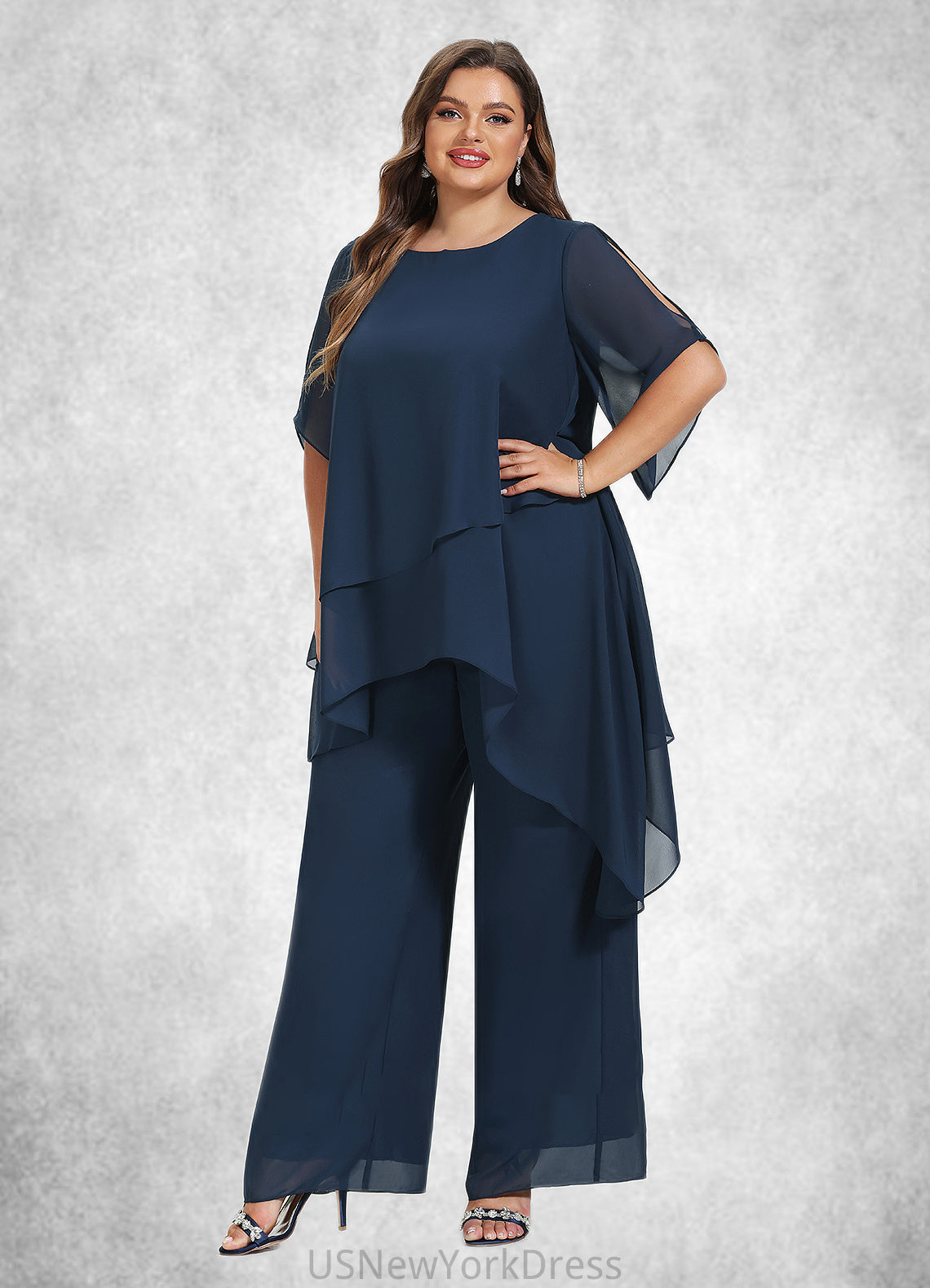 Dylan Jumpsuit/Pantsuit Scoop Neck Ankle-Length Chiffon Mother of the Bride Dress DJ126P0014607