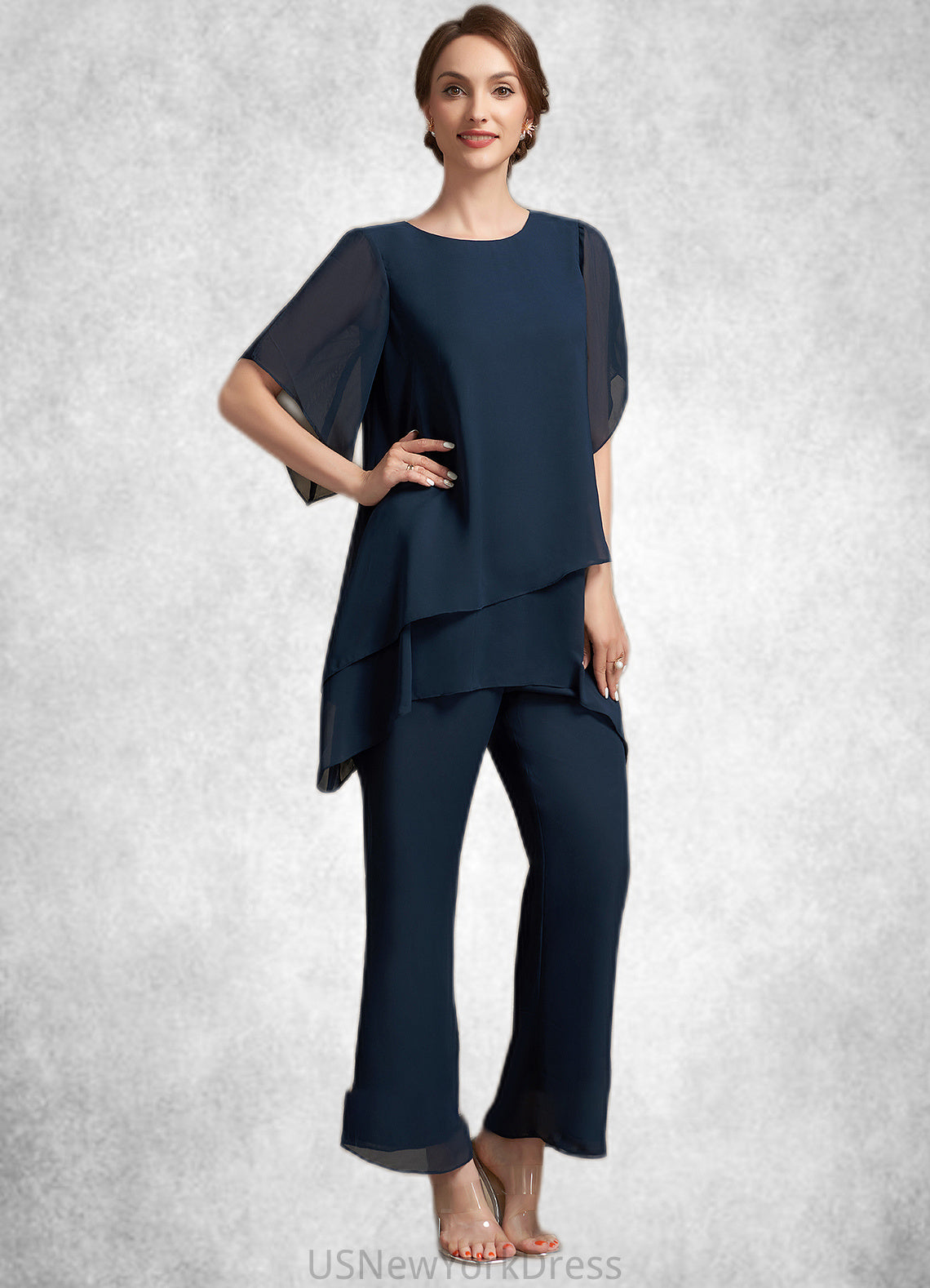 Dylan Jumpsuit/Pantsuit Scoop Neck Ankle-Length Chiffon Mother of the Bride Dress DJ126P0014607