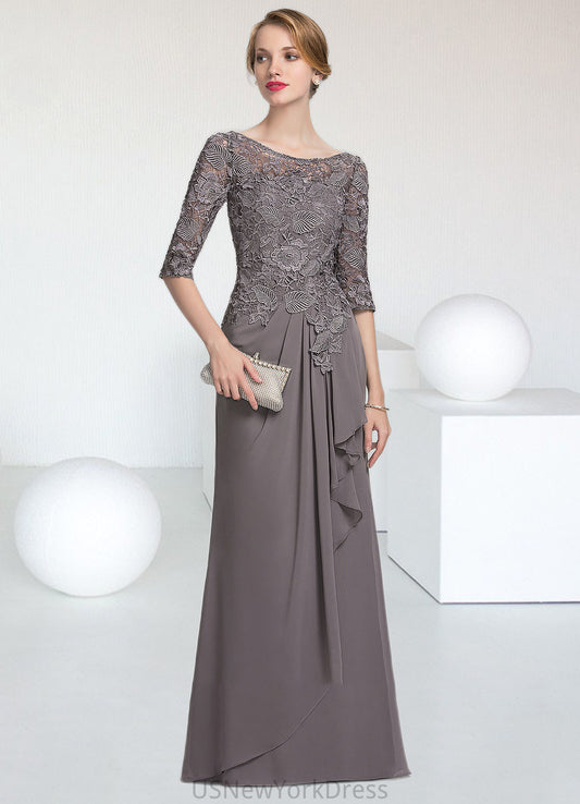 Natalya A-Line Scoop Neck Floor-Length Chiffon Lace Mother of the Bride Dress With Cascading Ruffles DJ126P0014608