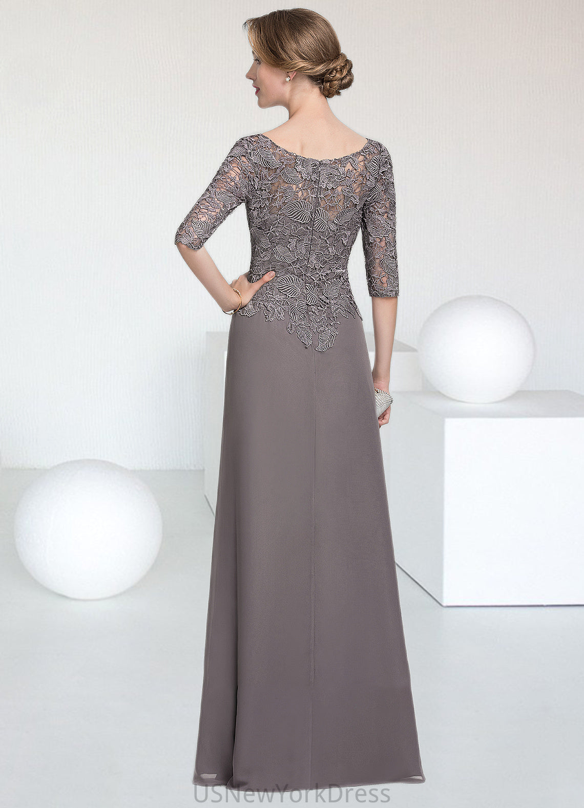 Natalya A-Line Scoop Neck Floor-Length Chiffon Lace Mother of the Bride Dress With Cascading Ruffles DJ126P0014608