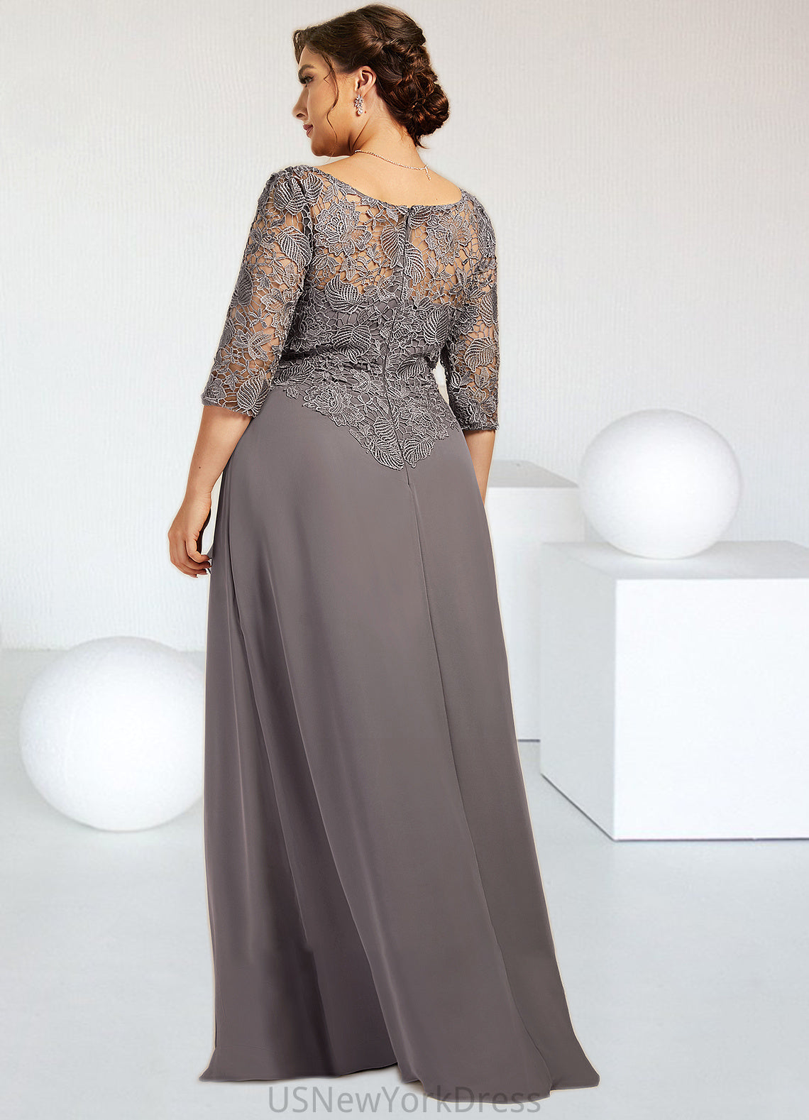 Natalya A-Line Scoop Neck Floor-Length Chiffon Lace Mother of the Bride Dress With Cascading Ruffles DJ126P0014608