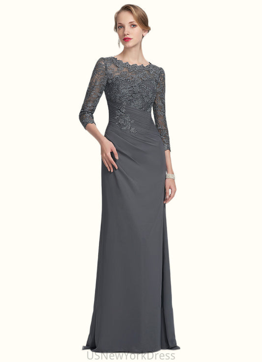 Yaretzi Sheath/Column Scoop Neck Floor-Length Chiffon Lace Mother of the Bride Dress With Ruffle DJ126P0014611